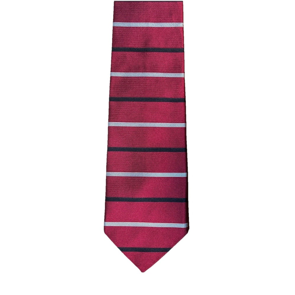 Brooks Brothers Makers XL Silk Necktie Red Black Silver‎ Stripe Made In USA